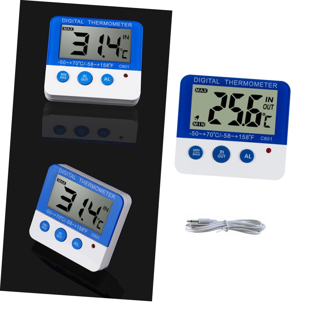VICASKY 3 Pezzi Termometro per Interni ed Esterni con Allarme Temperatura Alta Bassa Display LED Unità Sensore Temperatura e Umidità Bianco e Blu
