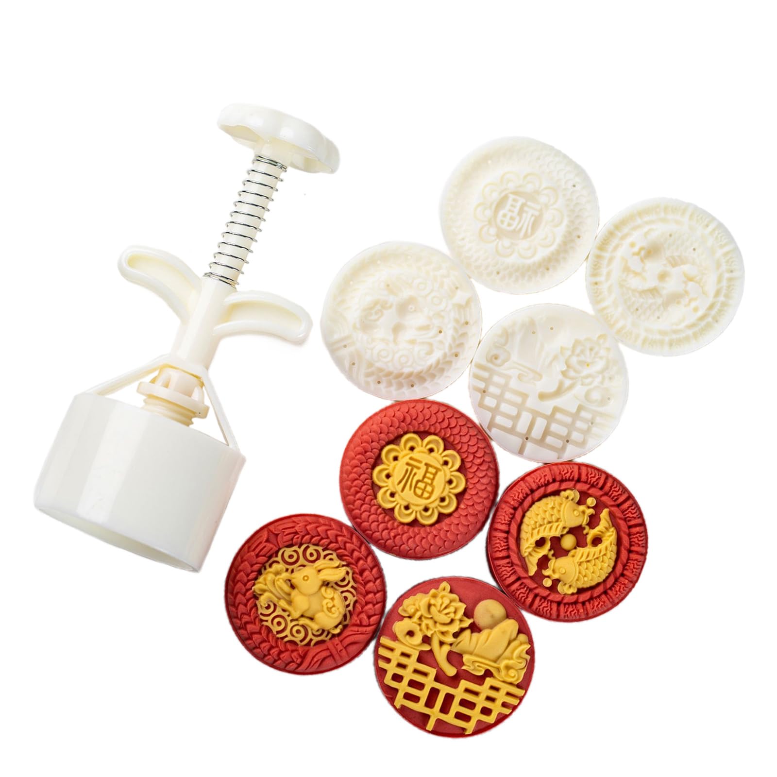 Qusinfc MidAutumn Festival Dessert Maker Baking Tool Flower Rabbits Pattern Dessert Molds Hand Press Molds Pastries Tool Flower Rabbits Pattern for Baking