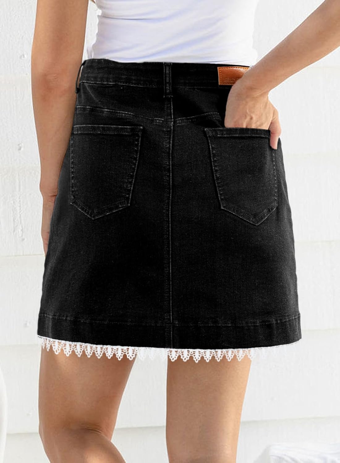 Sidefeel Women's Jean Skirt High Waisted Stretch Casual Summer Zimbaplatinum Denim Skirt with Pockets - Image 2