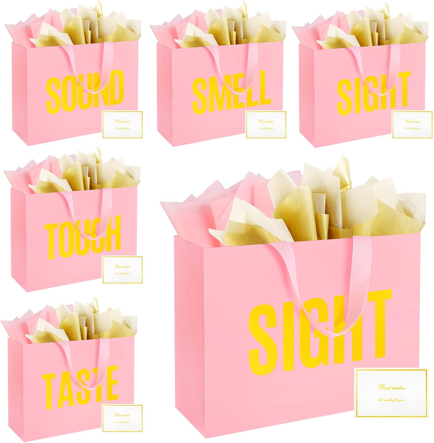 EIiovcnya 5 Senses Gift Bags for Him Her with Labels, Tissue Papers & Card