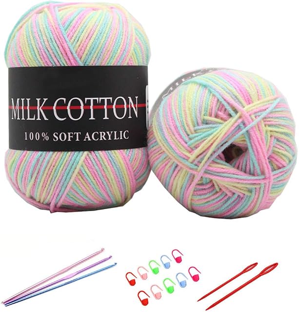 6X 50g Knitting Rainbow Wool Yarn Balls Colorful Hand Crochet Knitting Double Acrylic Yarn Set, 23 Colors, with 3 Crochet Hooks, 2 Needles, 10 Crochet Locking Stitch Markers (11)