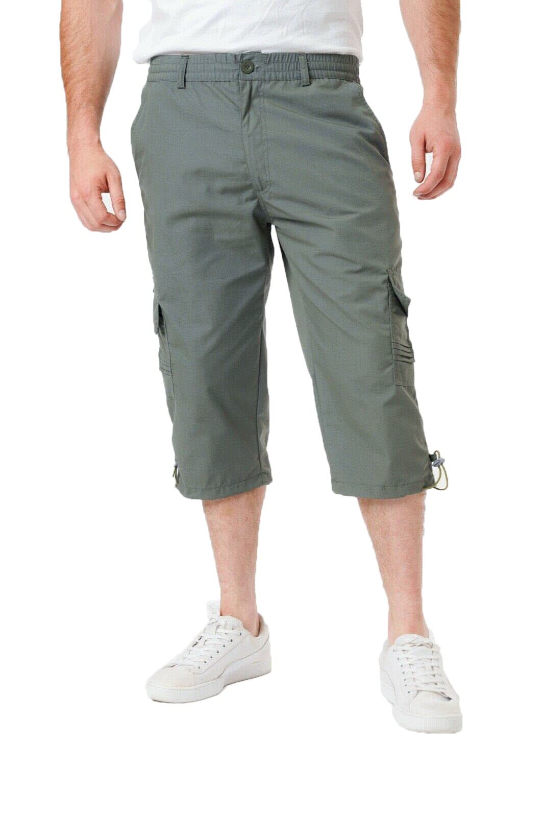 LABEL APPAREL Mens 3/4 Shorts Cargo Combat Elasticated Waist Three Quarter Length Long M-3XL (as8, Alpha, x_l, Regular, Regular, Khaki)