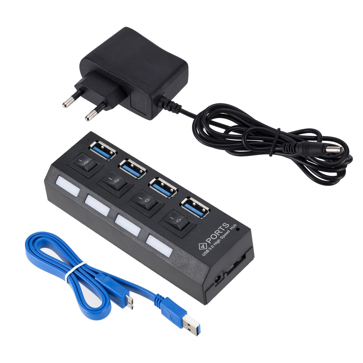 Aktywny koncentrator USB 3.0 z zasilaczem, koncentrator USB 3.0 z 4 portami, rozdzielacz USB 3.0 hub, do transmisji danych, lekki i przenośny
