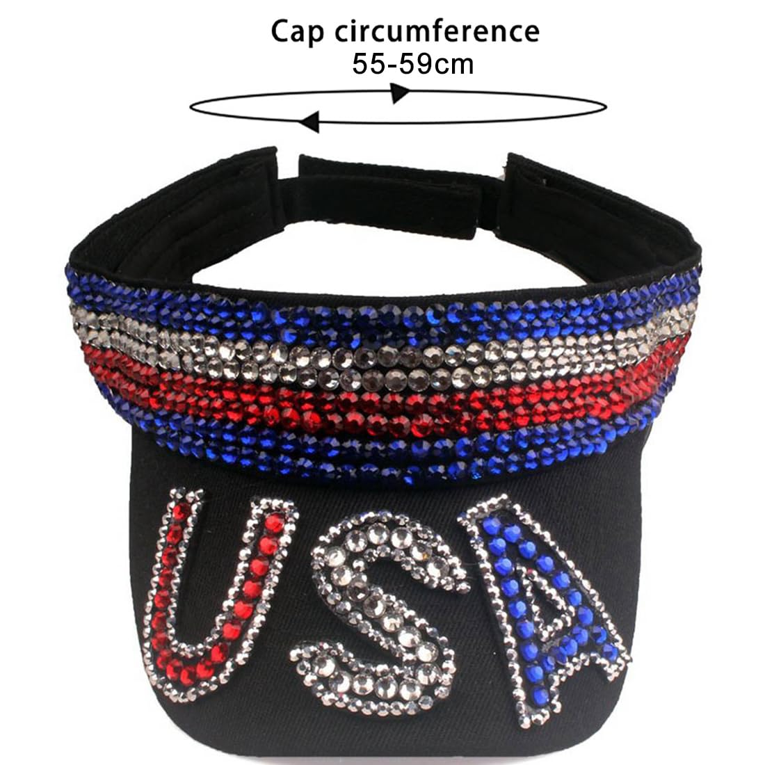 JNKET Women Sun Visor Hat Rhinestone Empty Top Hat Outdoor Sport Cap Visor Cap (US, Alpha, One Size, Medium, B)