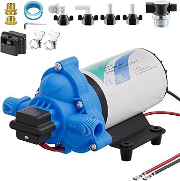 12V DC Electric High Voltage Diaphragm Pump, Equipped with pressure switch,4.0GPM, 45PSI, In line Water Transfer Pump, Camping Water System, Garden Hose and Pump Demand Water Pressure Boosting Pump