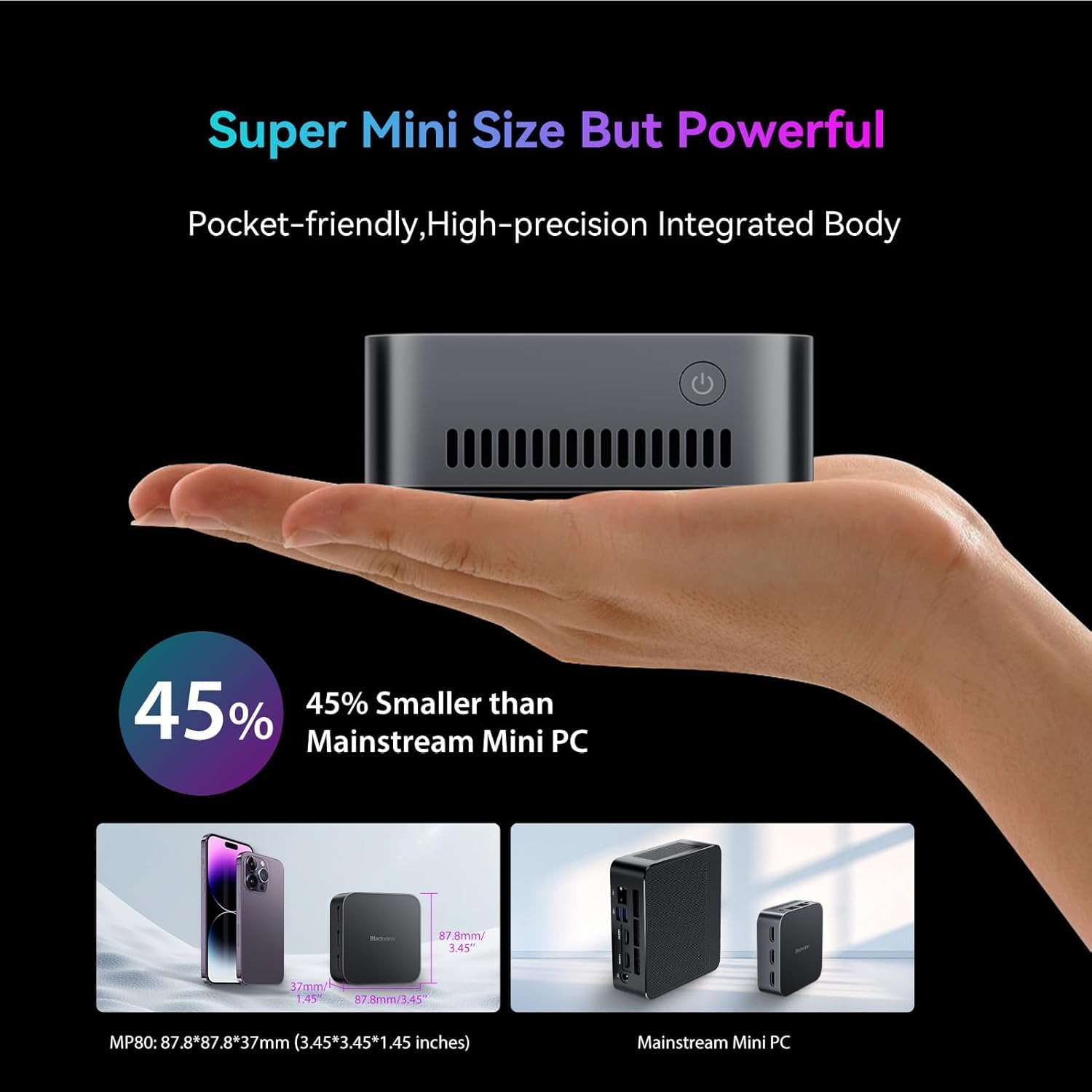 Blackview MP80 Mini PC Intel N5095 (hasta 2,9 GHz), 16GB LPDDR5 1TB M.2 SSD Mini Ordenador, Compatible con LAN Dual, 3*HDMI, USB 3.0, WiFi 2.4/5G, 4K UHD