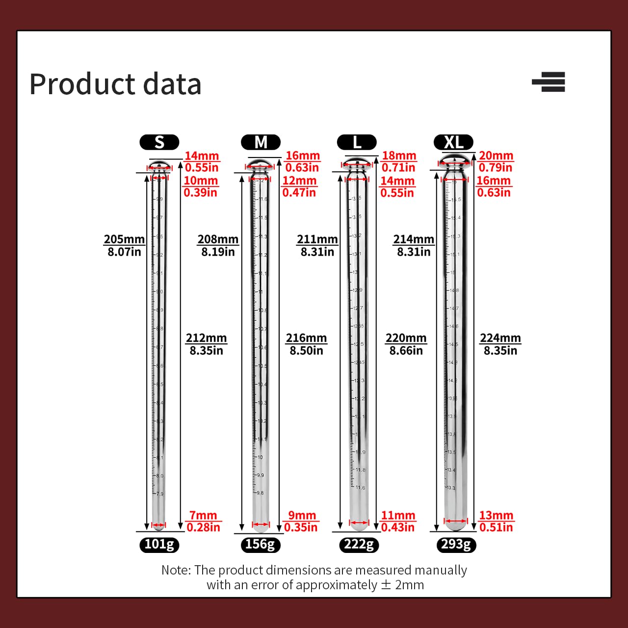 Dilatatoren für Männer, Dilator aus 304 Edelstahl mit Skala, S+M+L+XL