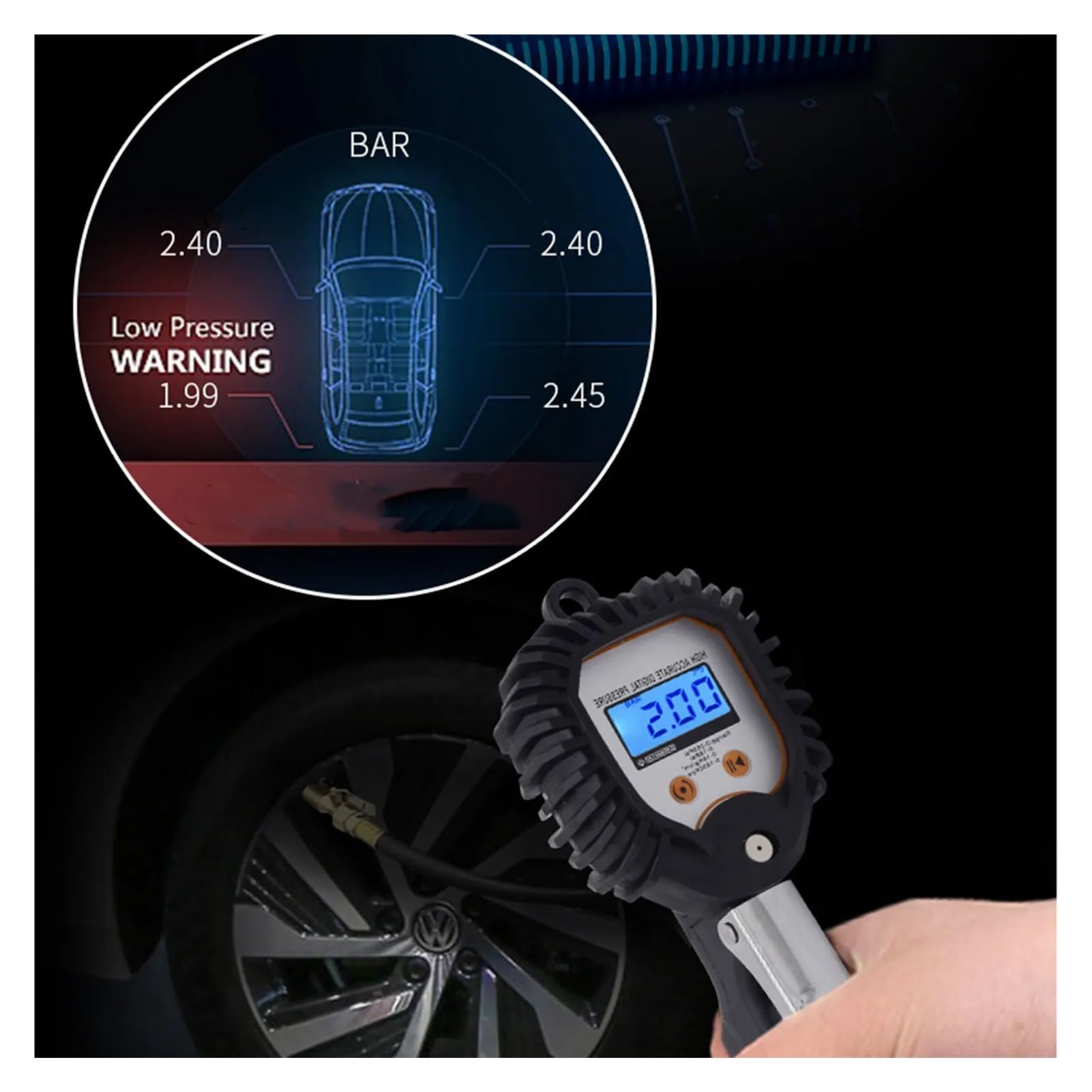 Manometro Misuratore di Pressione dell'Aria for Pneumatici for Auto Professionale, Display Digitale, Tester Universale for Veicoli, Strumenti di monitoraggio dell'inflazione