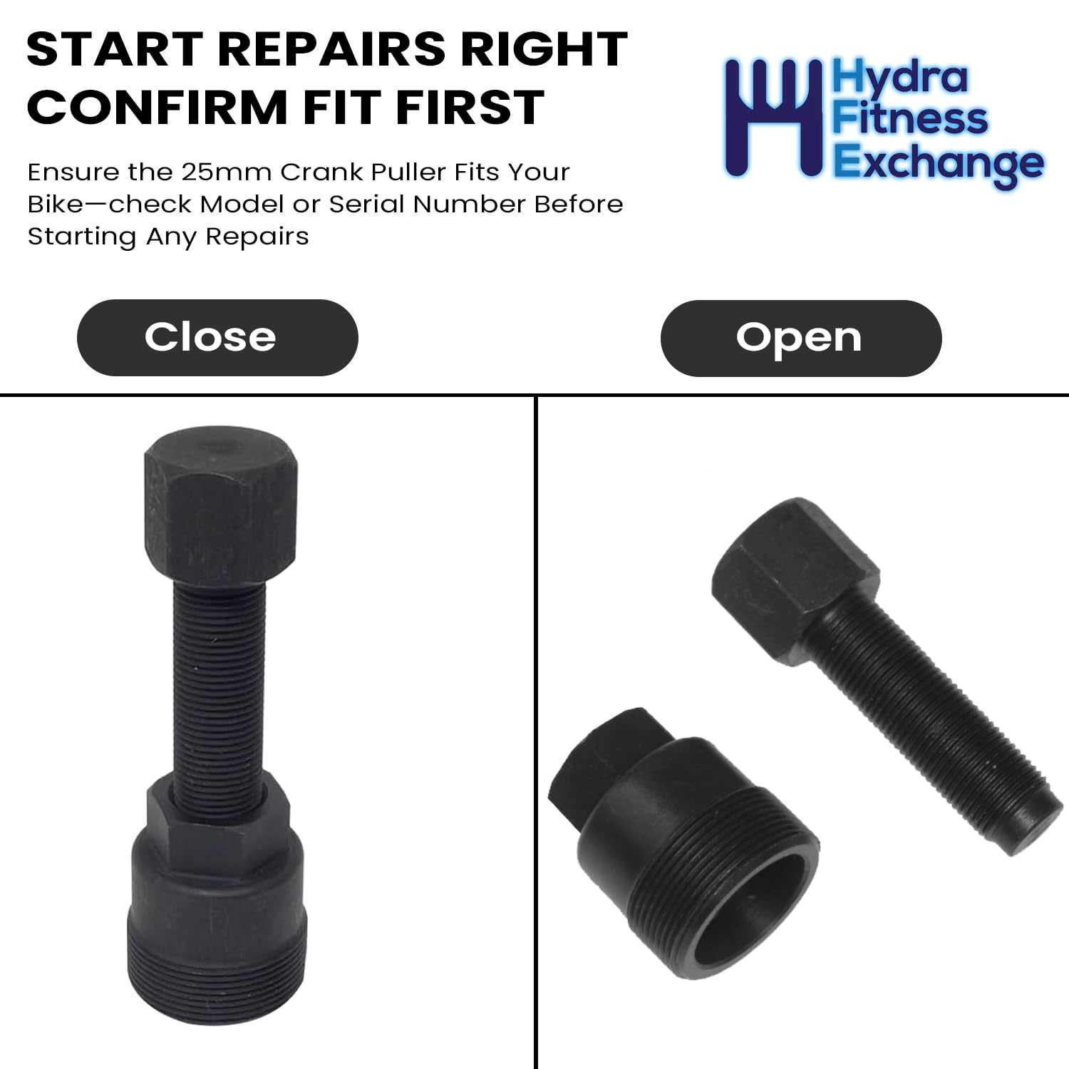 Hydra Fitness Exchange Extractor de manivela 1000512919 - Removedor de brazo de manivela de bicicleta de 25 mm para bielas estriadas y estándar, compatible con bicicletas estacionarias Schwin