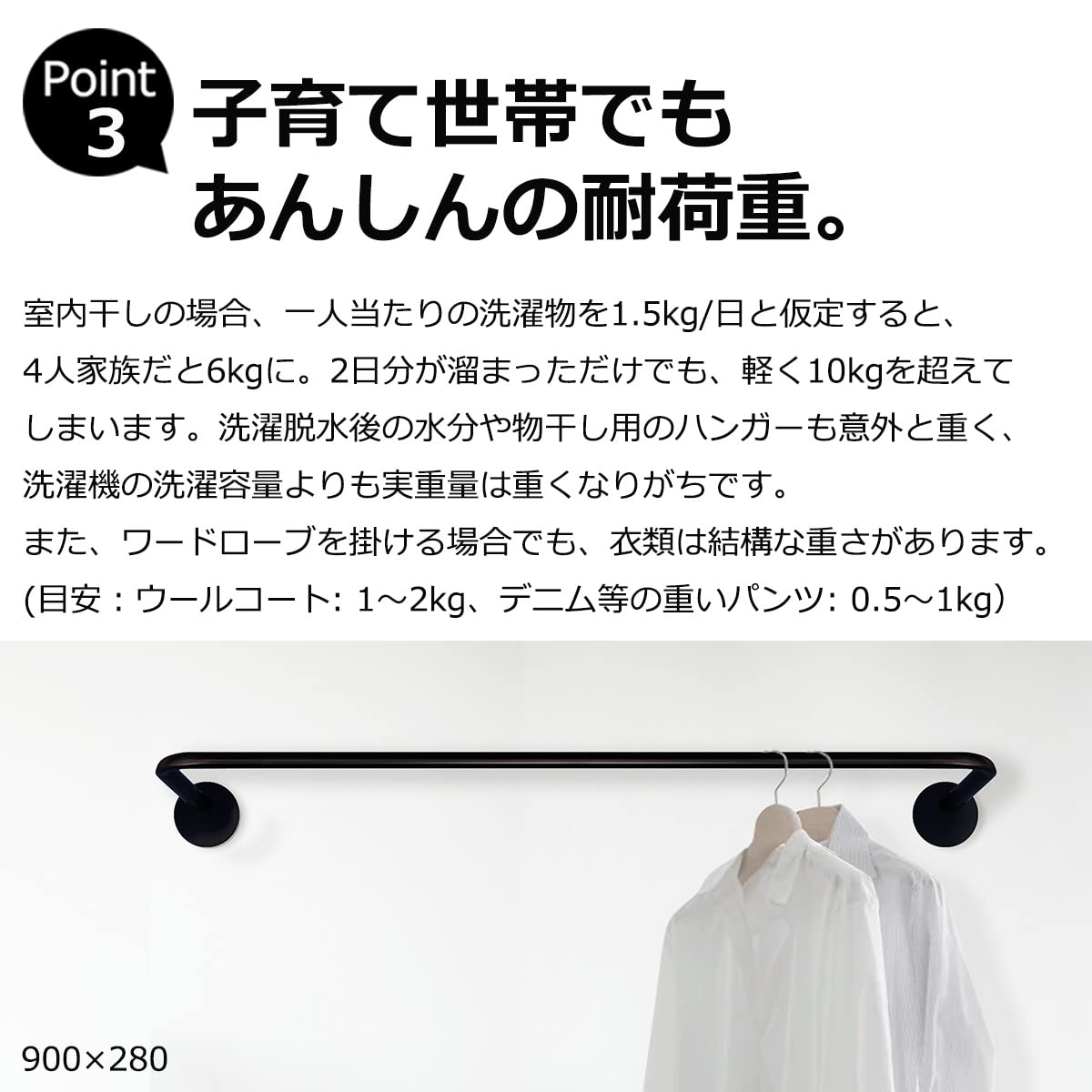Amazon.co.jp: アイアンバー 物干し 90cm 壁付け ハンガーバー