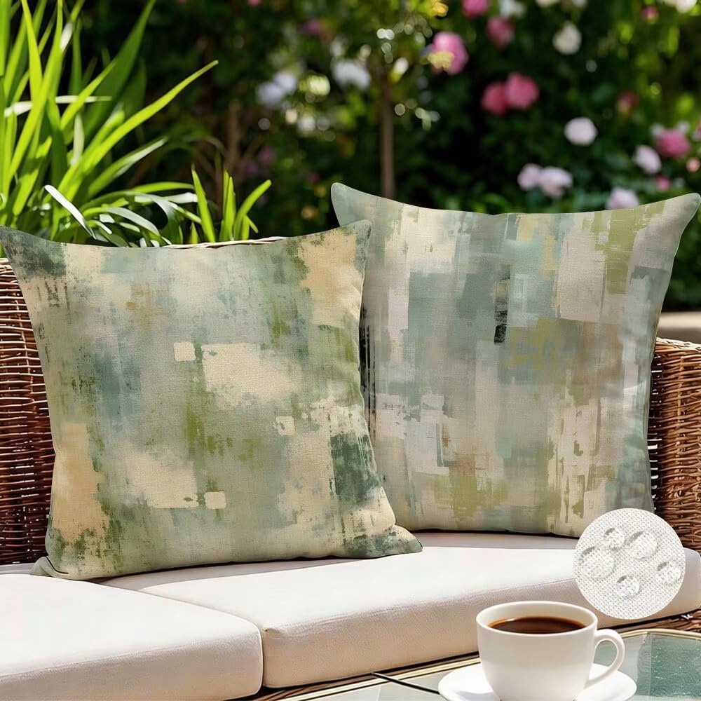 Outdoor Cushion Covers 35cm x 35cm Vintage Garden Cushions Waterproof Nordic Throw Pillow Cases Set of 2 Abstract Cushion Cover Linen Sofa Cushions Decorative Throw Pillows for Garden Patio (IU234)