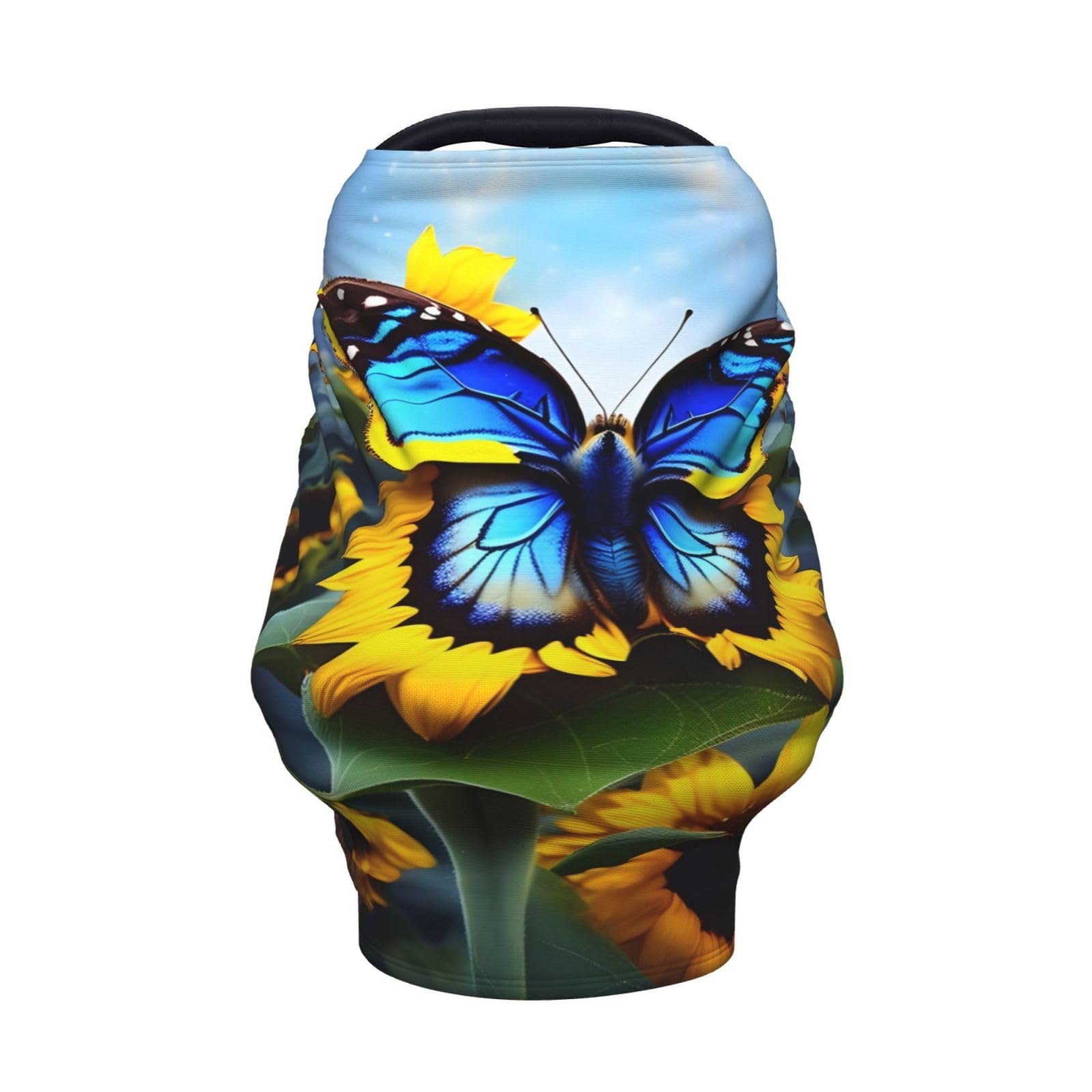 XZDHYZ Sunflower Blue Butterfly Versatile full-print Stroller Chair Cover/Nursing Cover, specially designed for your baby, Black