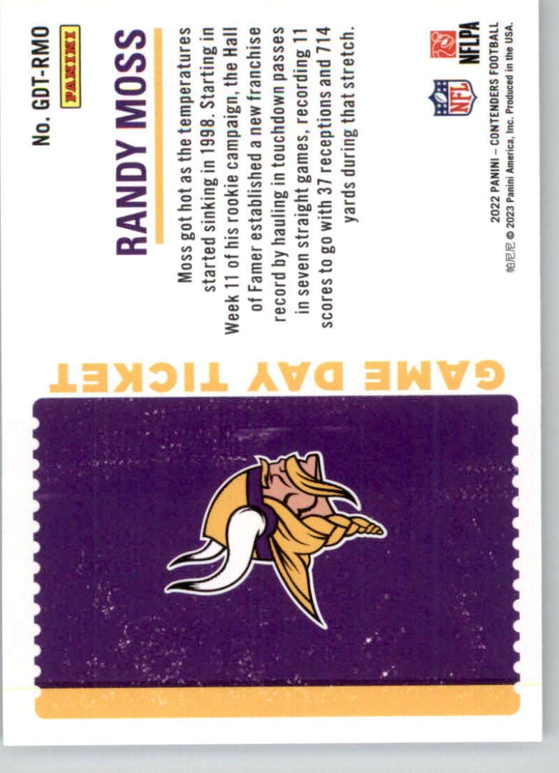 Amazon.com: 2022 Panini Contenders Game Day Ticket #13 Randy Moss