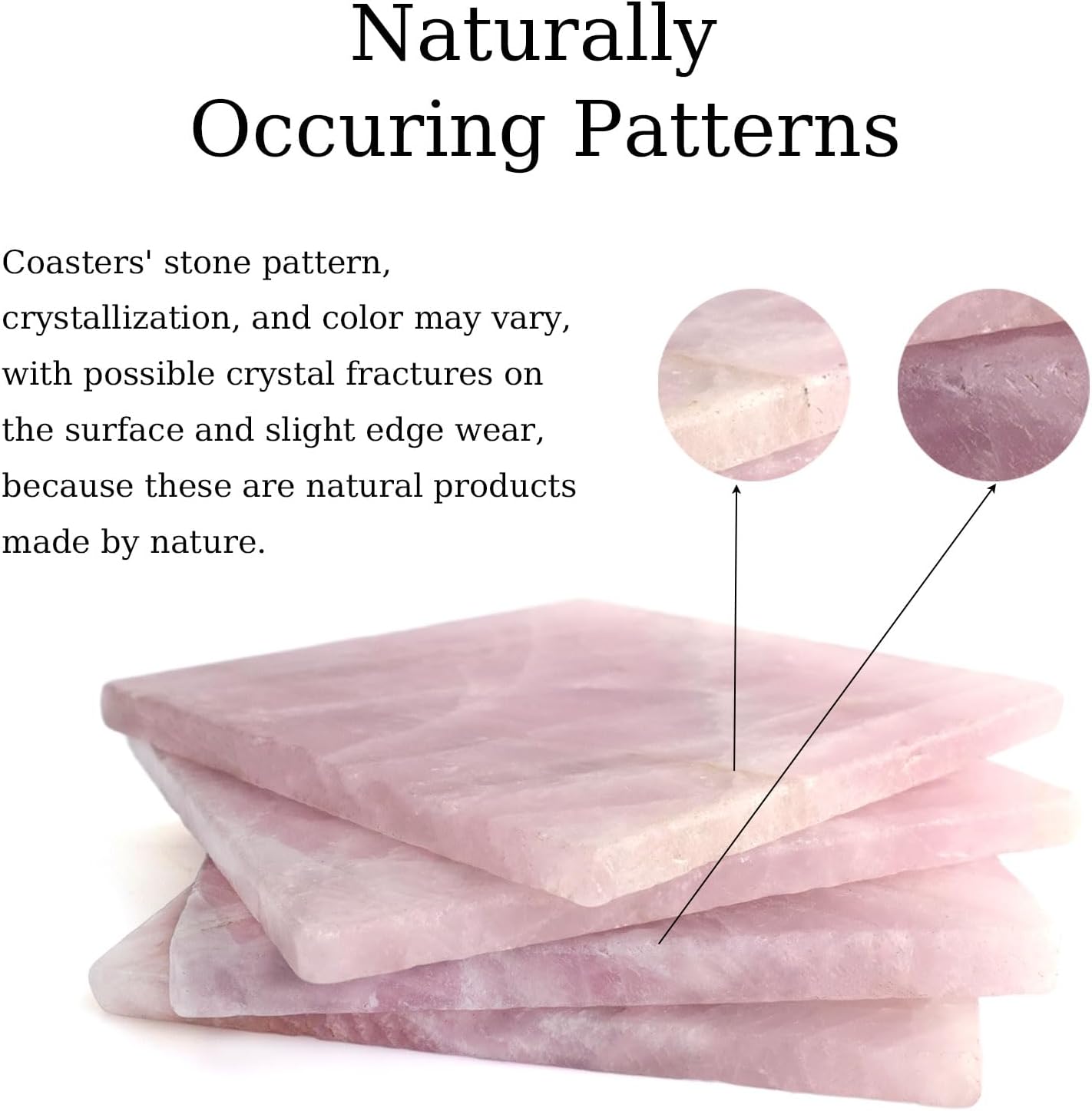 Rose Quartz Decor Coaster 4-5", Natural Pink Crystal Coasters Set of 4 Square Stone Coaster