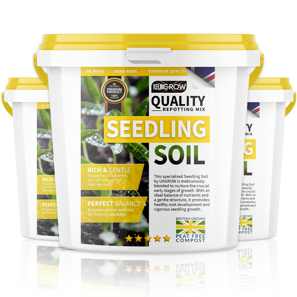 Seedling Compost Soil by UKGROW - Specially Formulated for Young Plants, Nutrient-Rich & pH Balanced, Promotes Healthy Root Development & Vigorous Growth. (2 Litre Strong Plastic Bucket)