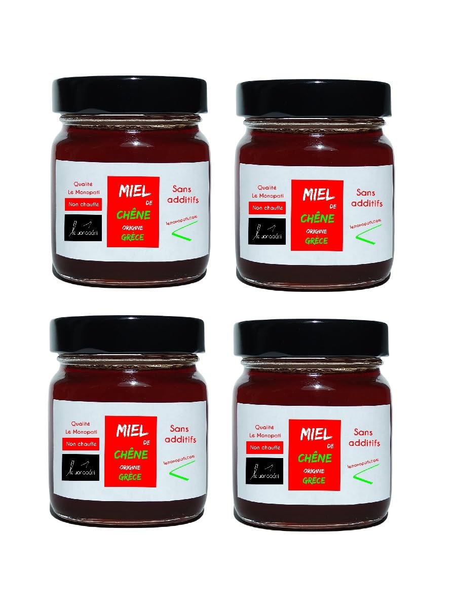 Miel de Chêne Le Monopati | Entreprise familiale française | Origine: Grèce | 1kg (4 x250g) | 100% Pur & Naturel | Qualité Supérieure, Saveur Authentique | Cru | Non Chauffé
