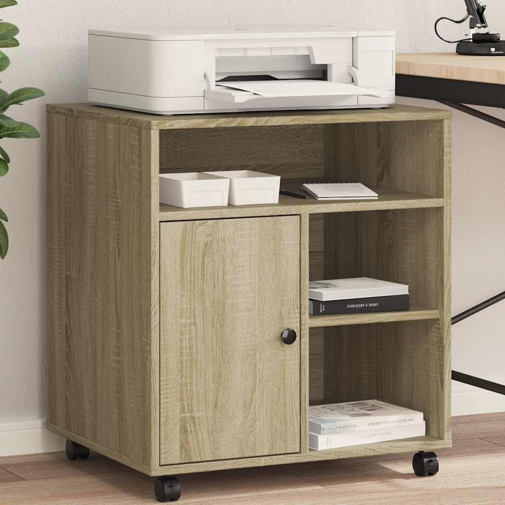 vidaXL Supporto per Stampante con Ruote Rovere Sonoma 60x50x67 cm, Supporto per Computer, Organizer per Stampante, Tavolo da Stampante portaoggetti
