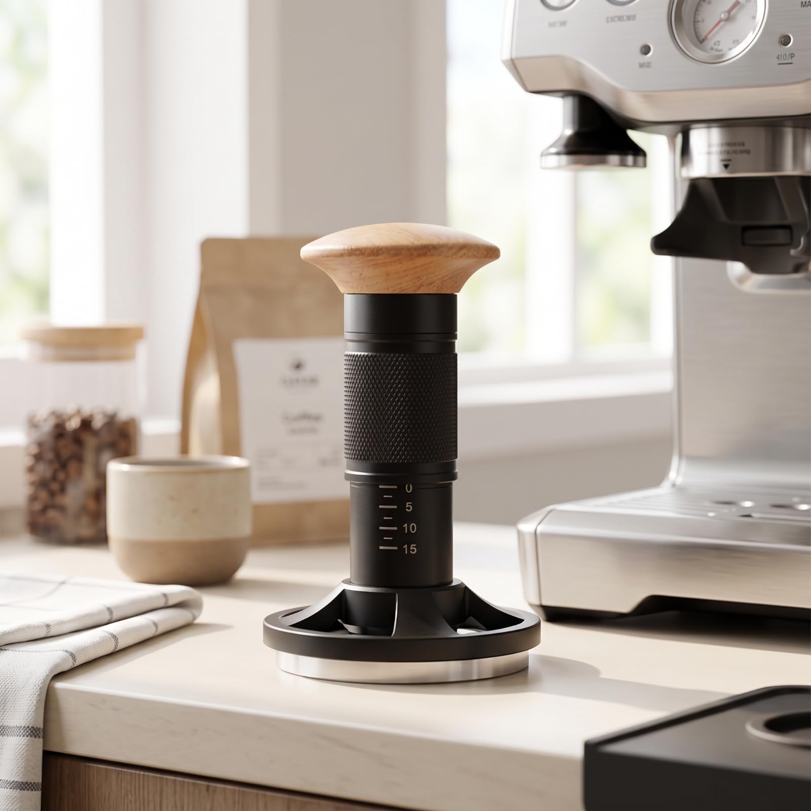 predolo Prensador Café con Resorte Ajustado Prensador Café Profesional Tamper para Baristas, 58mm