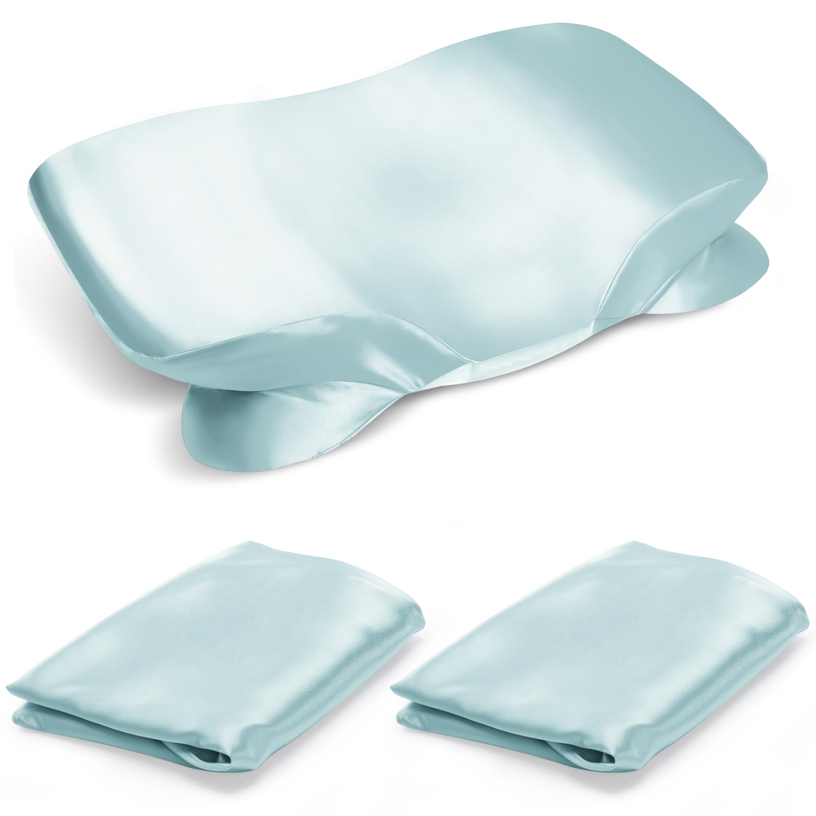2 Pack Satin Pillowcase for Zelimun Cervical Pillow, Contour Pillow Case Cover, Soft Pillowcase Cover with Zipper (Light Blue) โ image 1