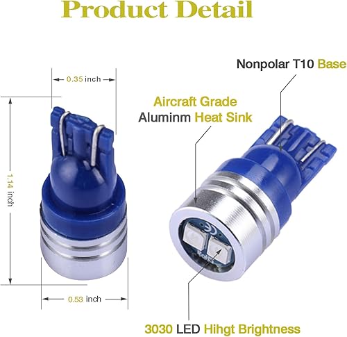 Miniatura 2 de iBrightstar 3030 - Juego de chipsets 168 175 194 2825 W5W T10 con cuña LED para matrícula interior de mapa cúpula color azul