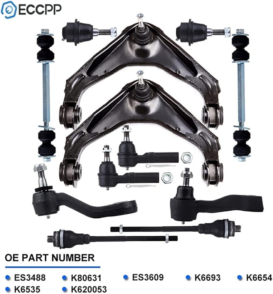 ECCPP Lower Ball Joints Outer Inner Tie Rod Ends Idler Arm Front Sway Bar Links Upper Control Arms - Offset Pitman Arm With 3 Grooves Es3488 K6693 Es3609 K6535 K80631 K620053 K6654 12Pcs