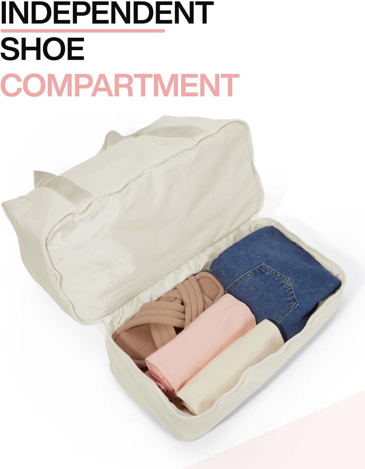 Weekender Bags for Women, BAGSMART Travel Duffel Bags with Shoe Compartment,Personal Item Travel Bag for Airlines, Carry on Overnight Tote Bag with Toiletry Bag (Light Beige,2pcs) - Image 4