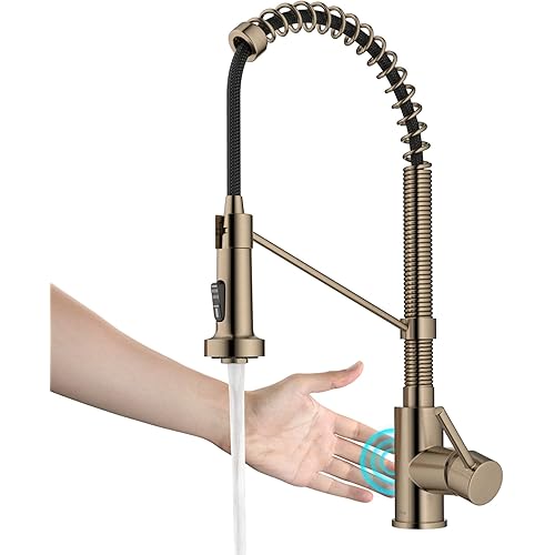 KRAUS Bolden Touchless Sensor Commercial Pull-Down Single Handle 18-Inch Kitchen Faucet in Spot Free Antique Champagne Bronze, KSF-1610SFACB