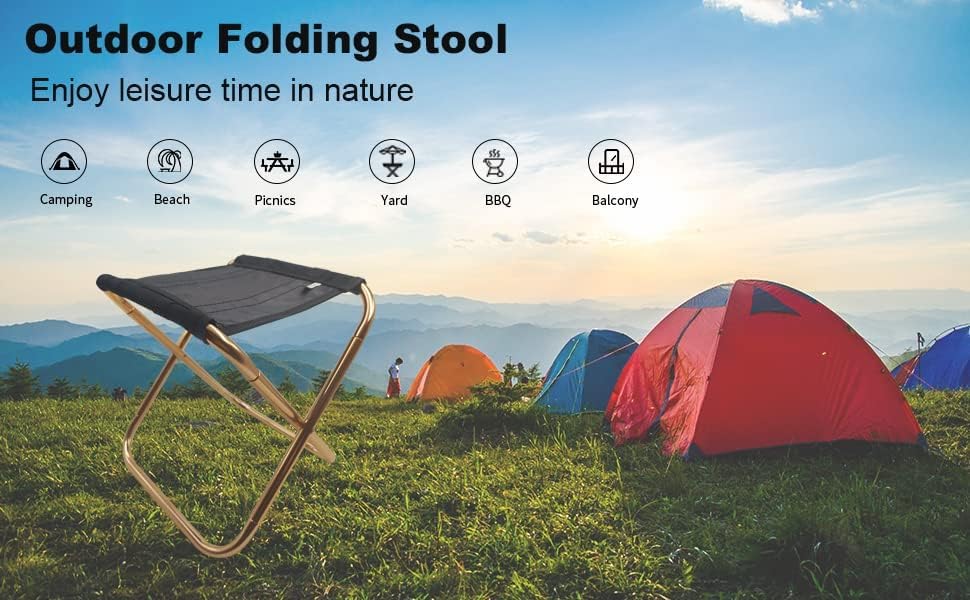Image of MH Classic Camp Chair, Foldable Stool-Light weight Metal Material 17.5 Height Practical Foldable Stool Design Fishing Picnic Camping BBQ Beach Bath Hunting hiking, climbing a mountain Travel (B Black)