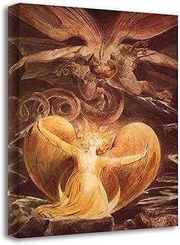Amazon Co Jp 有名なウォールアート 象徴主義古典絵画 William Blake 巨大な赤い龍 Canvasでの複製 リビングルームデコポスター40x56cm 15 7x22 フレームなし ホーム キッチン