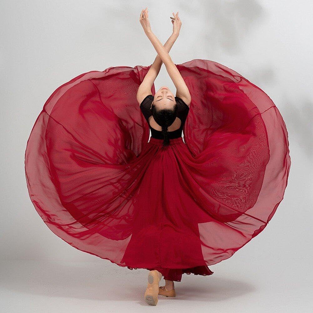 Sanfly Gonna Lunga in Garza a Strati 720 Gradi Gonna Lunga in Raso Elegante per Danza del Ventre Flamenca Costume Spagnolo