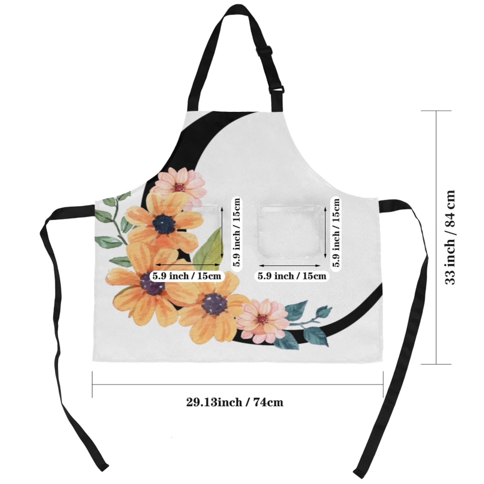 Aglebo Letter Floral C Chef Apron with Pockets Adjustable Shoulder Strap Waterproof Cooking Apron for Kitchen Baking Gardening Pottery Painting