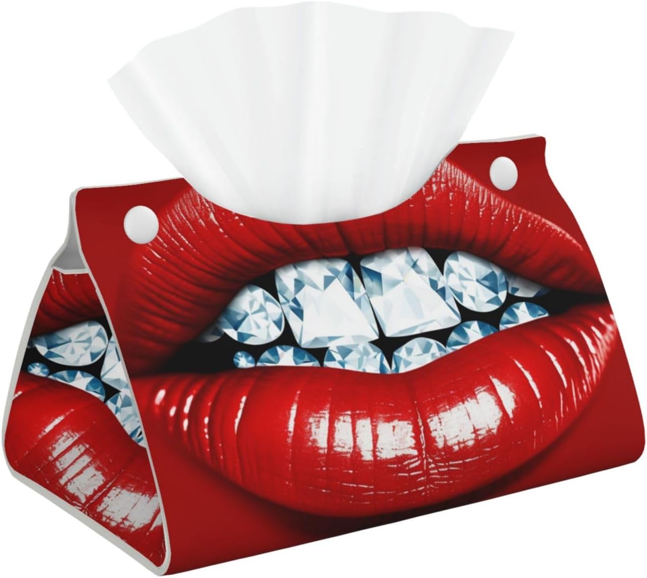 Red Lips with Diamond Tissue Box Cover Rectangle, Modern PU Leather Tissue Holder for Bathroom, Decorative Stylish Wipes Dispenser Paper Cover Case Napkin Holder for Home Decor