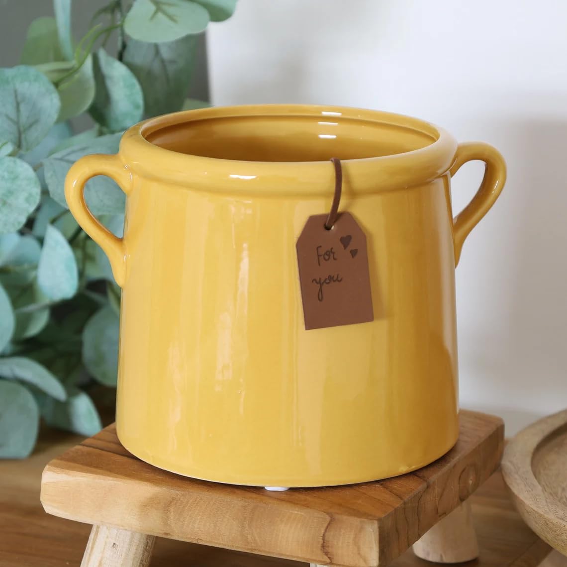 Fyne-Finds Large Yellow Pot Blue Yellow Teal Utensils Holder Plant Pots Planters Home Decor Gifts Vases Flowers Display Holders (Large Yellow Pot)