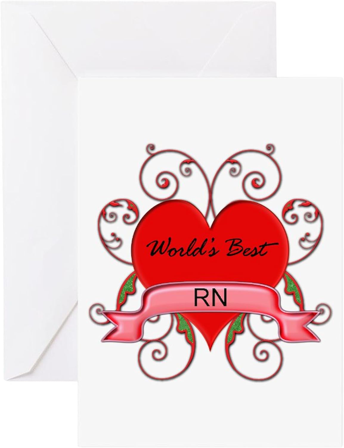 CafePress Worlds Best Rnnurse With Heart Greeting Card (20-pack), Note Card with Blank Inside, Birthday Card Matte