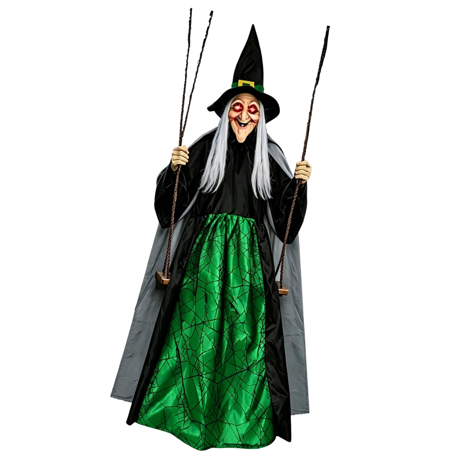 Garden Patio Halloween Decor Witch Swing with Light and Sound for Porch Yard Outdoor Seasonal Party Scene Display Halloween Witch Swing Decor Porch Yard Garden Patio Outdoor Party Display Light Sound