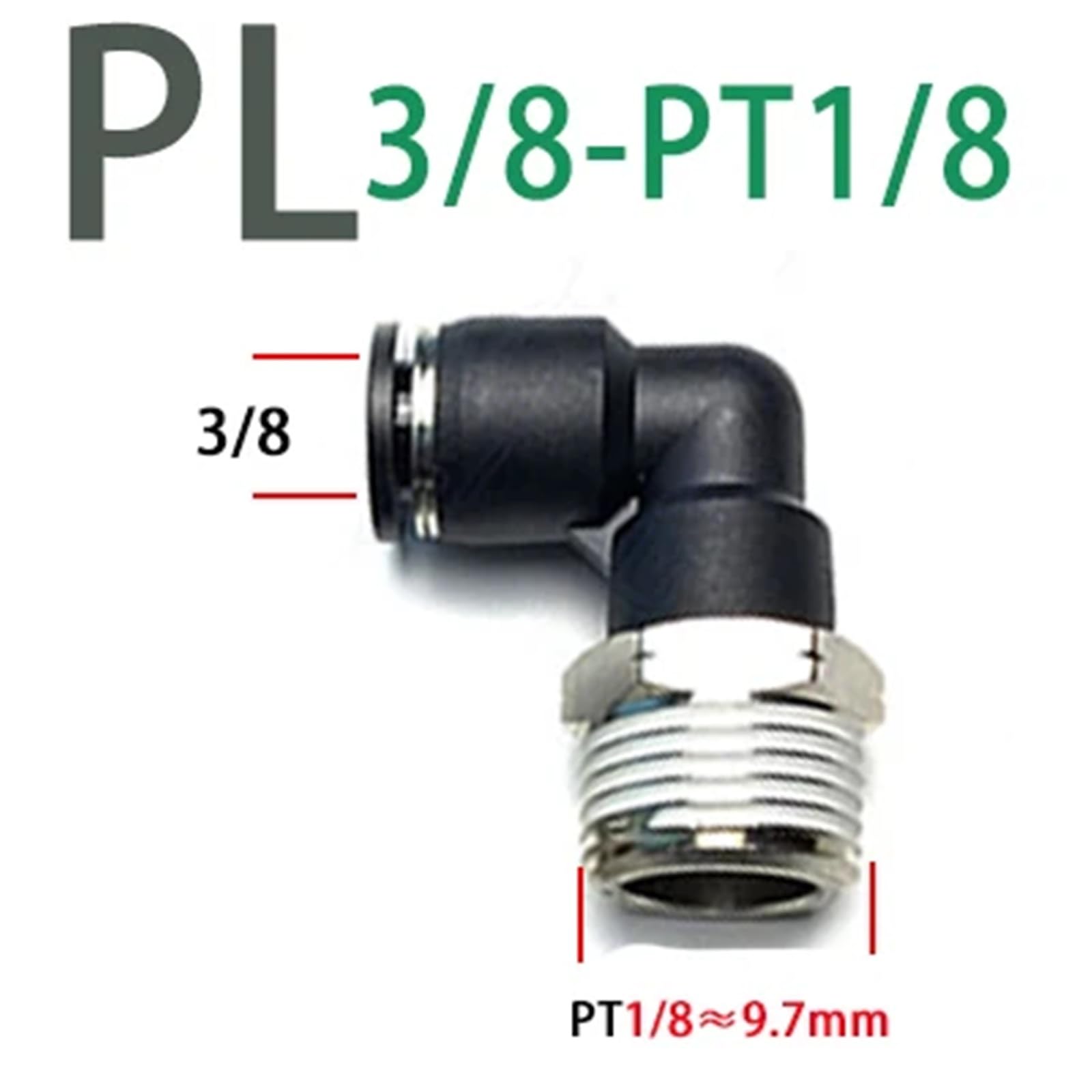 Tubo de aire neumático de conector rápido en pulgadas, 1/4 "0.8 cm, 3/8 "1.3 cm, rosca PL 1/8 1/2 PL1/4-02/03, 1 unidad (PL 3l8-PT1l8)