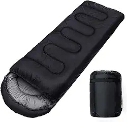 Saco de Dormir Térmico, Preto, Individual, 220x80cm, Resistente à Água, Temperatura -5°C a +10°C, para Adultos, Camping