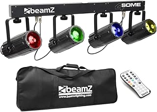 beamz 4-Some DJ Lighting Set of 4 LED Lights on Rail Bar RGBW Colours Moonflower Pattern Wall Wash Effect DJ Disco Stage Event