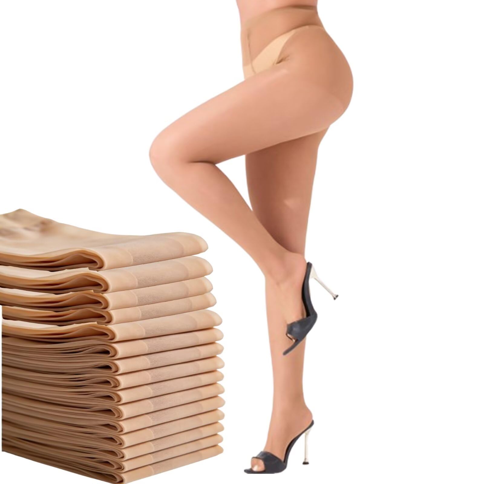 Medias transparentes para mujer, 20D ultrafinas, con control de abdomen, de nailon y elastano suave, en color negro nude, varios paquetes, tallas S–4XL