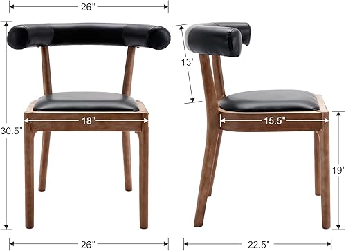 Miniatura 2 de Juego de 2 sillas de comedor negras tapizadas de piel sintética con respaldo abierto, sillas laterales tradicionales de madera para sala de estar,
