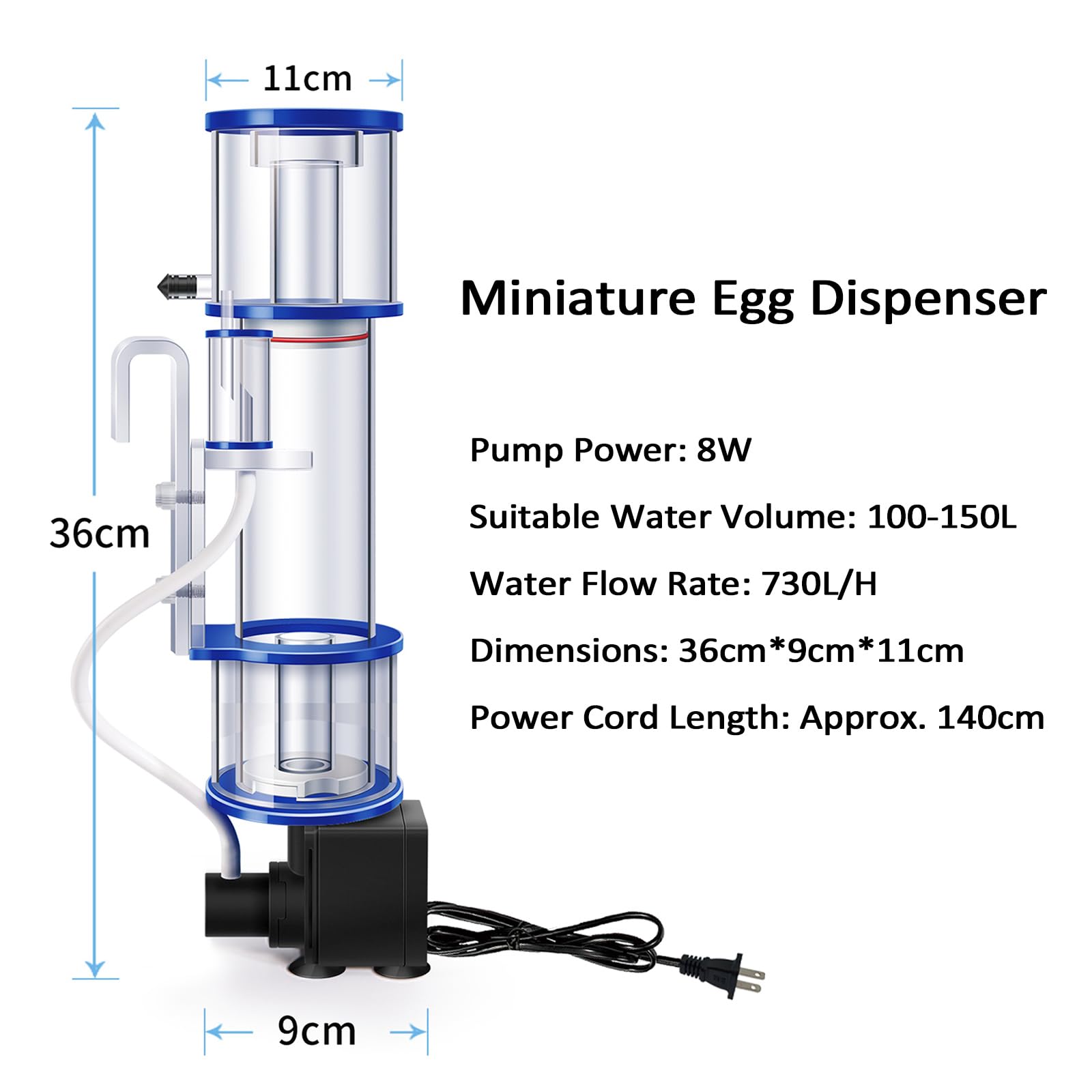 Skimmer De Superficie para Acuario De 100-150L, Skimmer De Caudal De 730L/H, con Cepillos De Aguja/Silenciador De Entrada De Aire/Soporte De Altura Ajustable En 3 Niveles, para Acuario (8W)