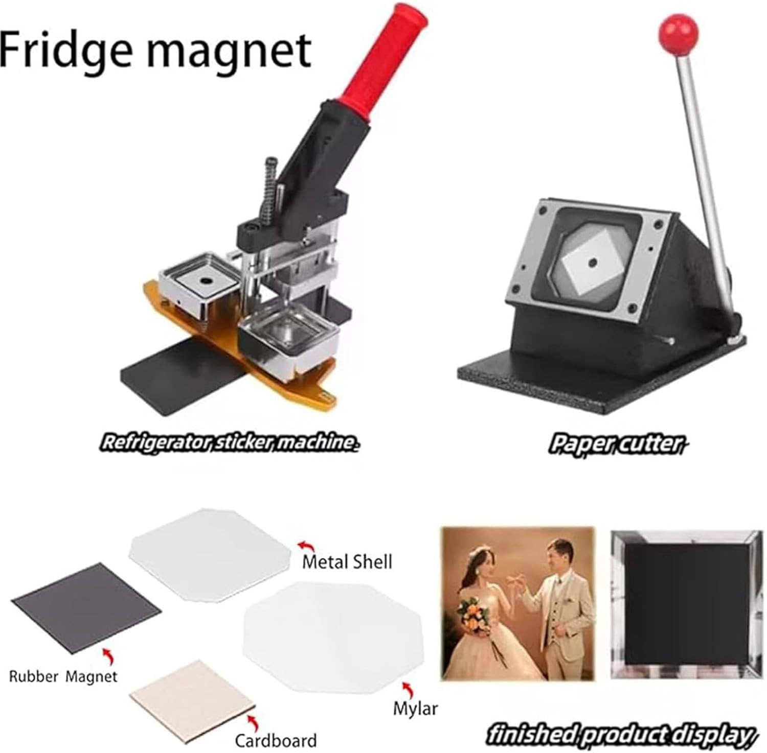 Badge Maker Machine, Magnet Making Machine, 2 * 2in DIY Fridge Magnet Maker Machine with 100 Sets of Consumables, Paper Cutter, Square Magnet Maker Machine for Making Refrigerator Mag,50 * 50