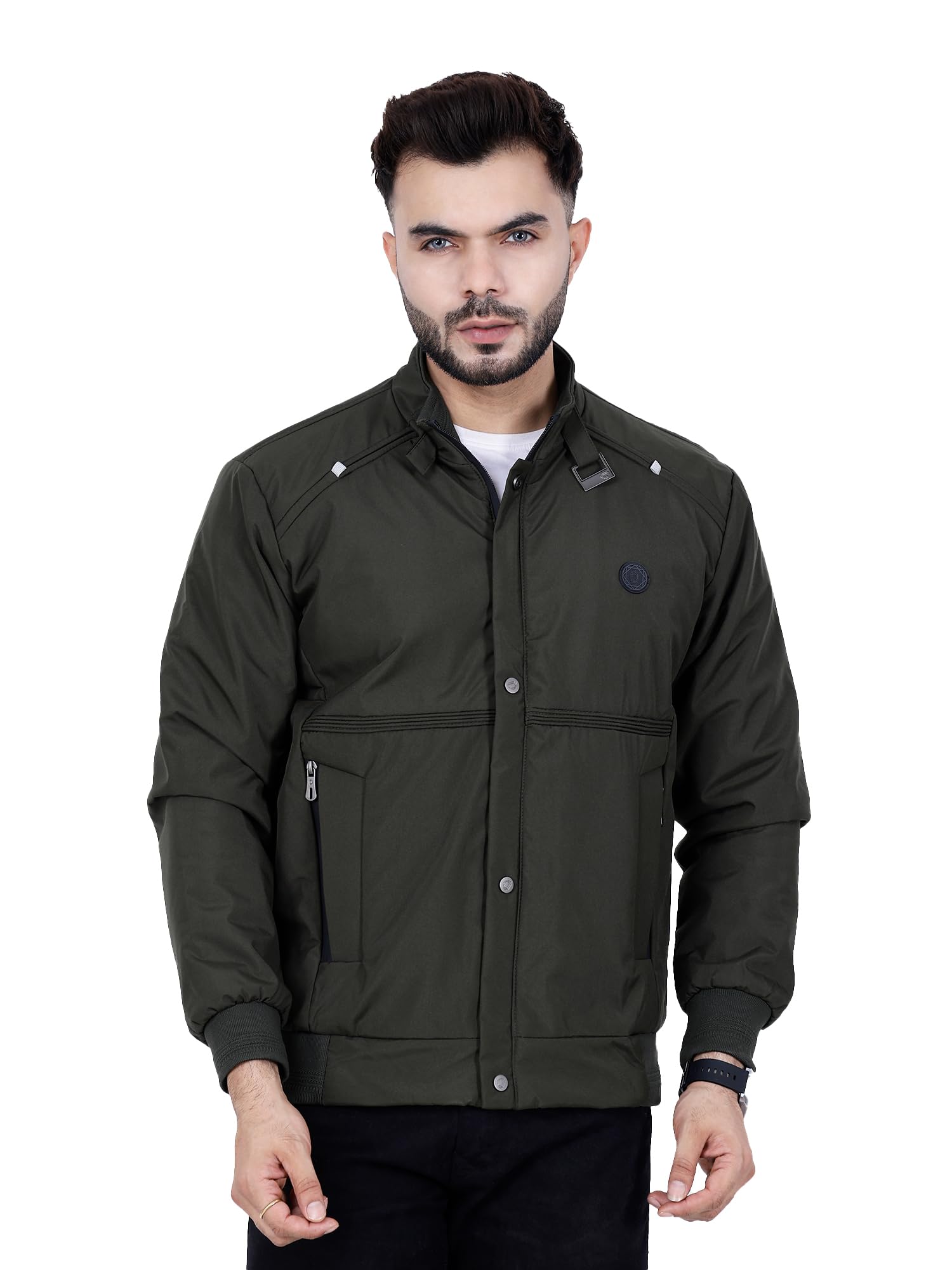 Full Sleeves Bomber Jacket for Men | TPU Men's Standing Collar Lightweight Winter Jacket, Regular Fit