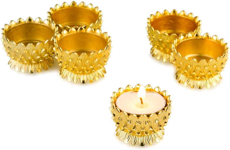 Sziqiqi 6 Pcs Lotus Ghee Lamp Holder Butterlamp Tea Light Holder Tibetan Copper Oil Lamp Altar Supplies, Gold