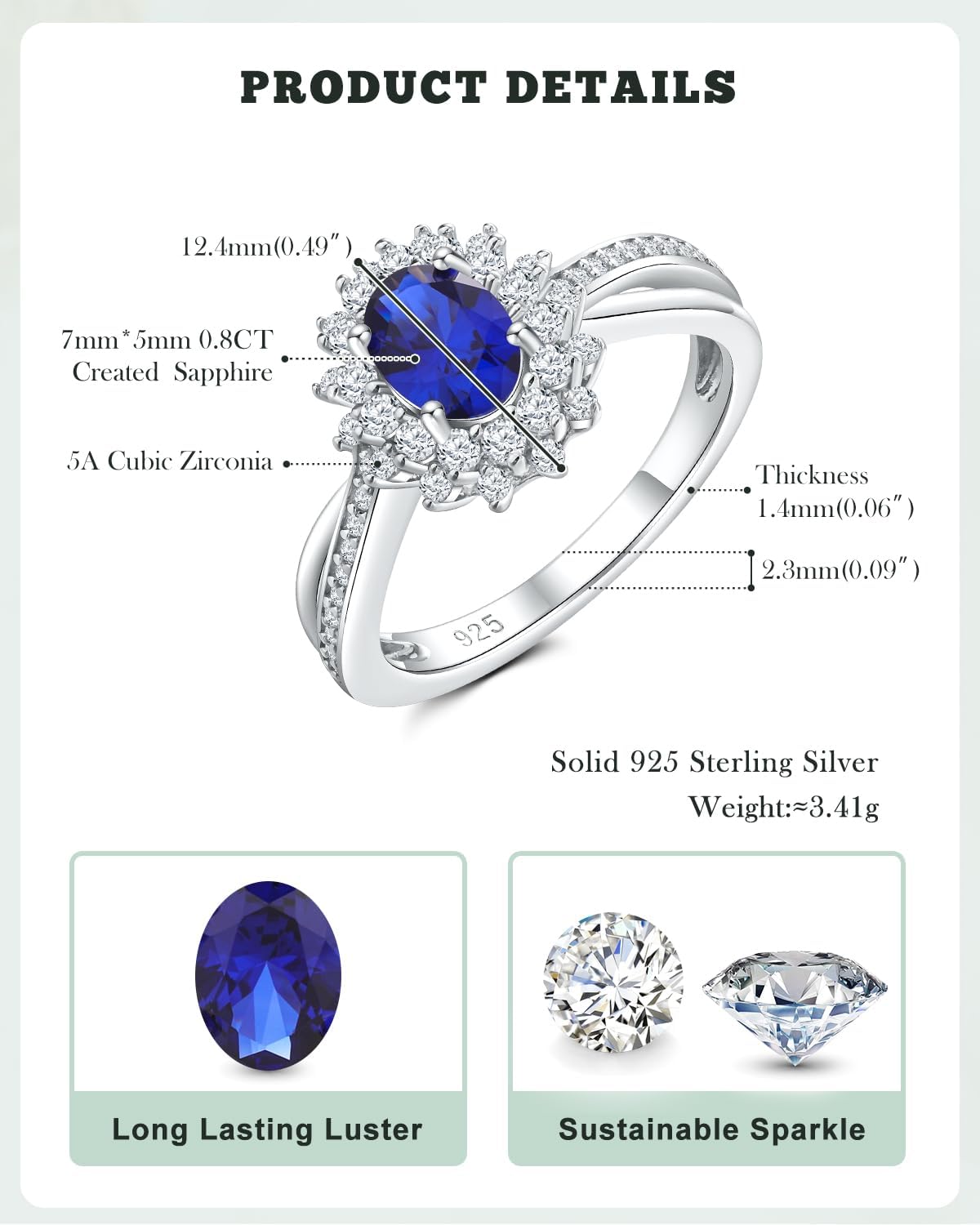 Oval/Heart/Droplet Shape Created Gemstone Rings 14K Gold Plated/ 925 Sterling Silver Birthstone Statement Ring Birthday Engagement Jewelry for Women - Image 5