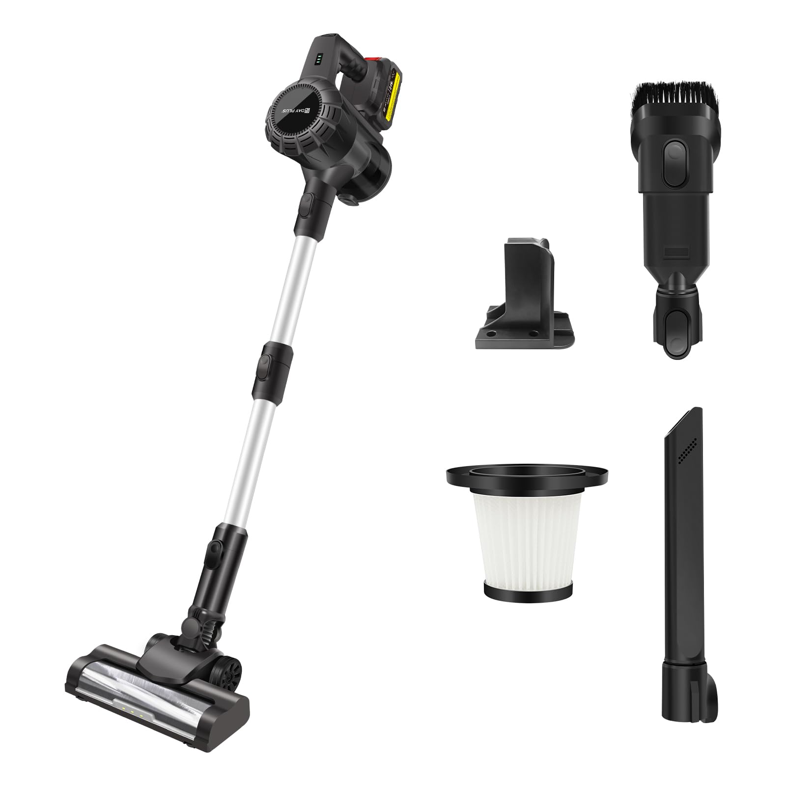 Aspiradora con batería de 500 W con 2 baterías de 3,0 Ah, 15000 Pa/65 min, motor sin escobillas, ligero, filtro HEPA, cepillo giratorio para suelo, aspiradora inalámbrica para suelos duros, alfombras