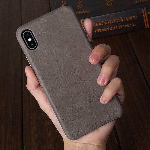 Miniatura 7 de TOOVREN Funda protectora de cuero para iPhone X, ultrafina, vintage, antideslizante, cubierta trasera dura para iPhone X10 5.8 pulgadas, gris