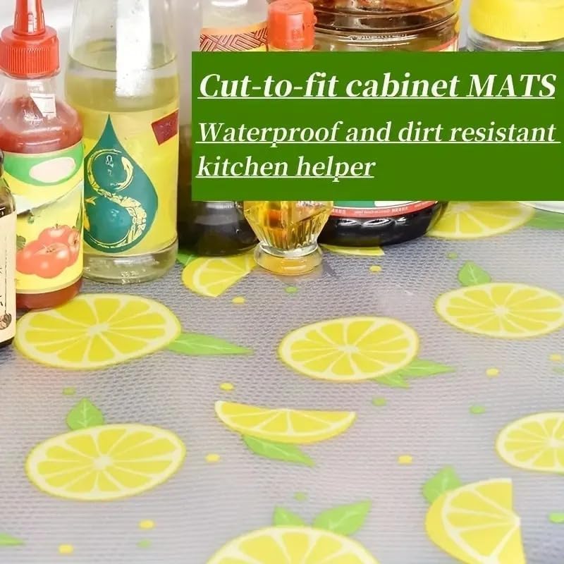Image of EVA Fridge Shelf Liner Roll, Washable Drawer Mat Sheet, Cut-to-Size Cabinet & Refrigerator Shelf Protector, Food Contact Suitable Multipurpose Kitchen Table Liner Roll, 3 Meter (Lemon Lemon)