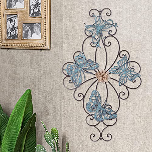 Adeco Flower and Butterfly Urban Design Metal Wall Decor for Nature