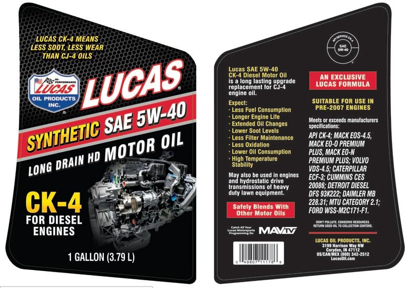 Lucas Oil 11178 Aceite Motor Sintético 5W-40 1 Galón miniatura 2